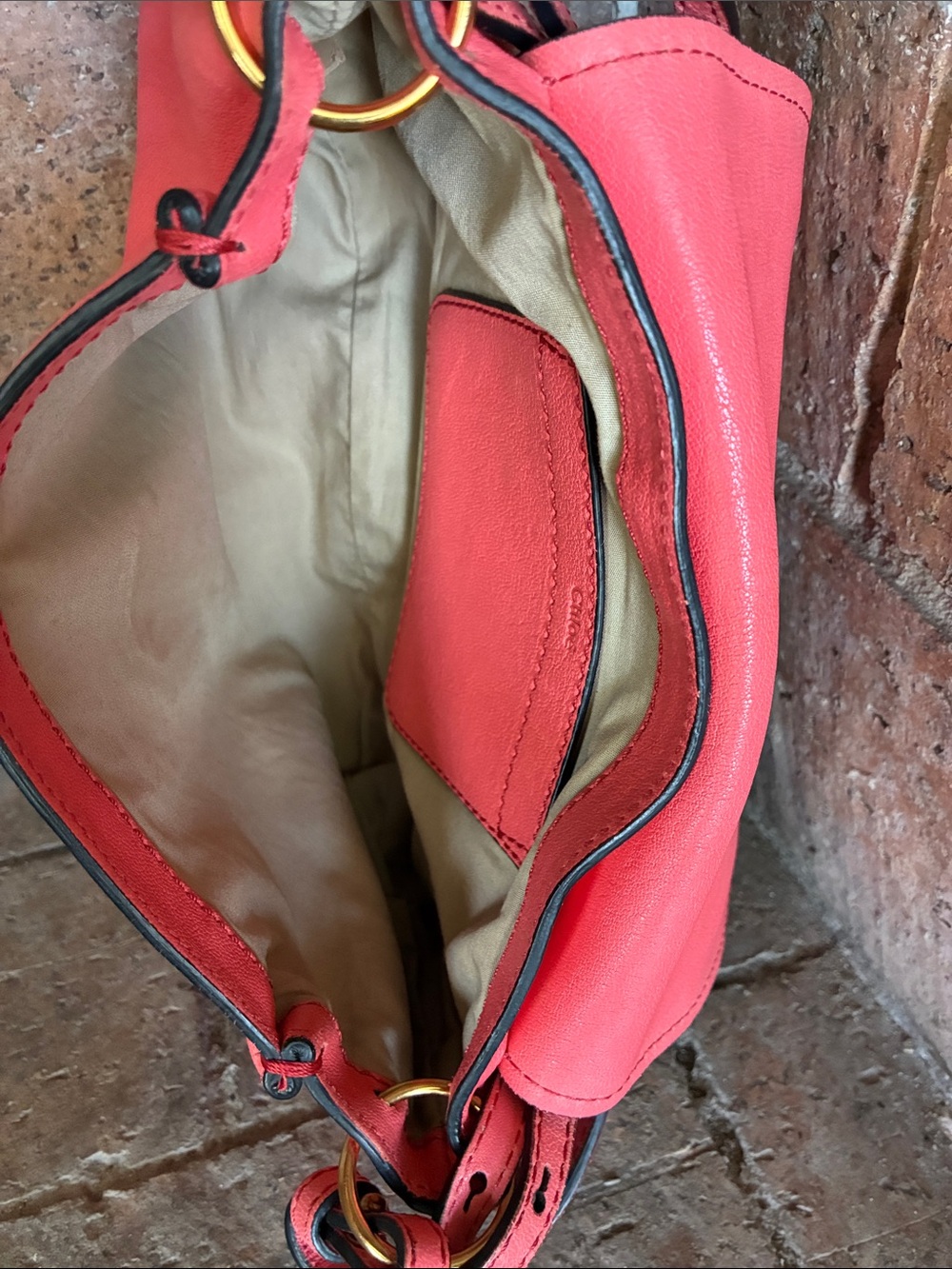Chloe Elsie Leather two way Shoulder Bag Coral Pink Supple Leather - Picture 13 of 17